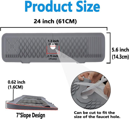 Kitchen Sink Splash Guard Gen2-30" x 6'' Silicone Sink Mat Splash Guard fit for Countertop, Bathroom,Farmhouse,RV by EBIGIC (Grey)