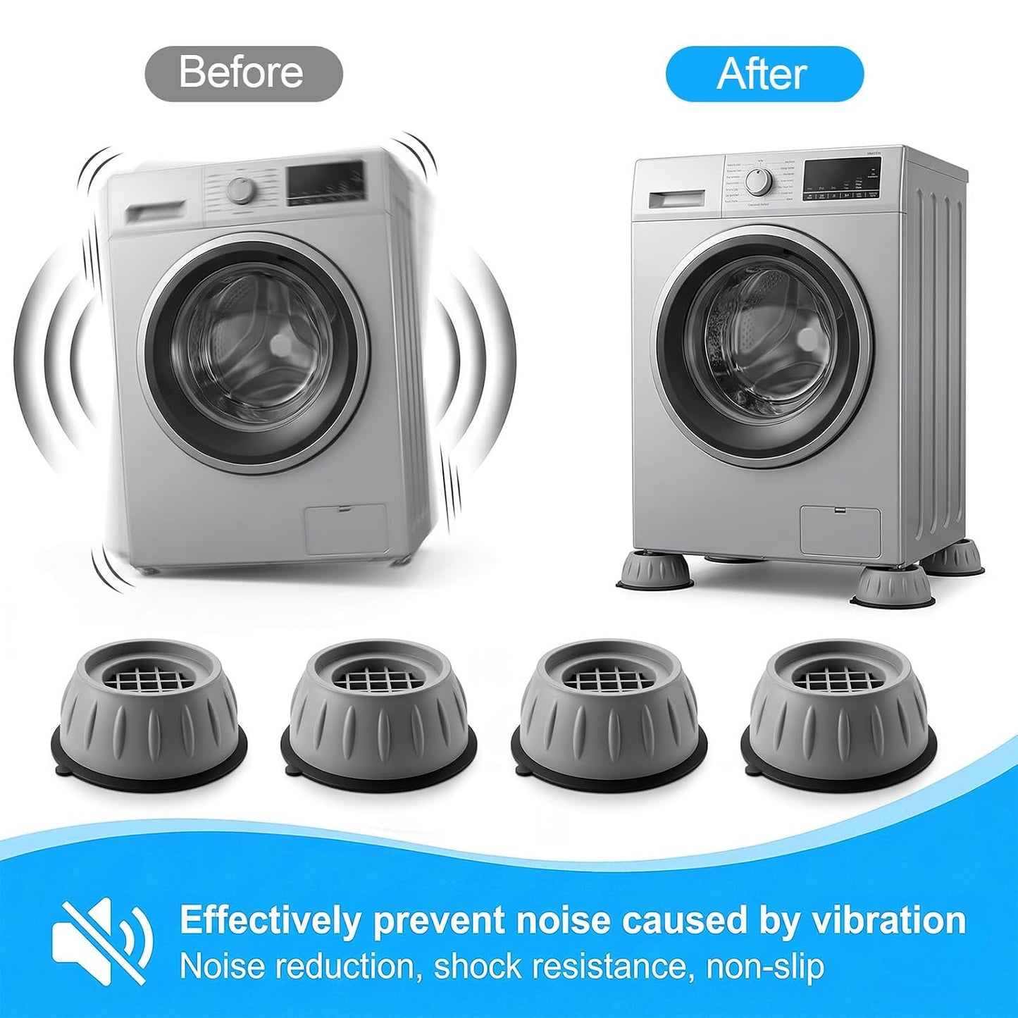 4 PCS Anti Vibration Pads for Washing Machine Leveling Feet Rubber Anti-Vibration Feet Pad Antivibration Pads for Washing Machine Reduce Noise Dryer Shock Prevent Walking, Universal Size