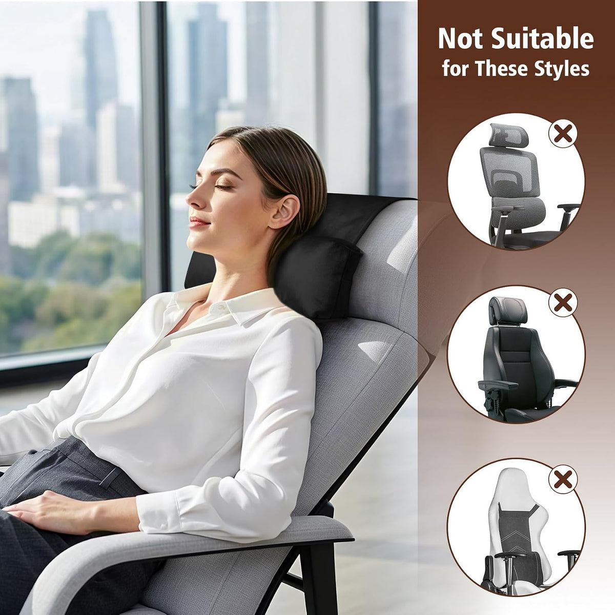 WdFour Velvet Neck & Head Pillow for Recliner Chair, Small Ergonomic Cervical Support Pillow for Home, Office and Travel, Non-Slip Cushion for Tension Relief & Shoulder Comfort (Chocolate)