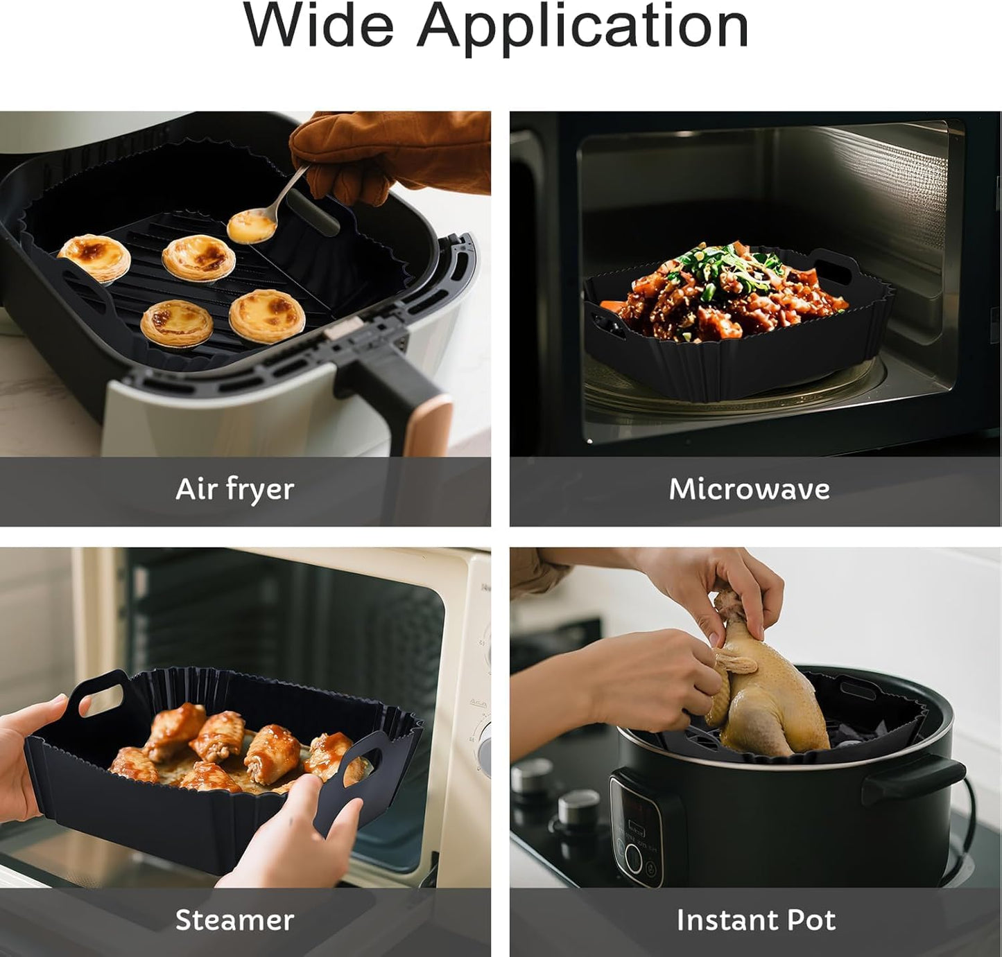 2Pcs Silicone Air Fryer Liners Reusable Square Thickened Airfryer Basket for 4 to 7 QT Baking Tray Accessories Kitchen Gadgets Replacement of Flammable Disposable Parchment Paper