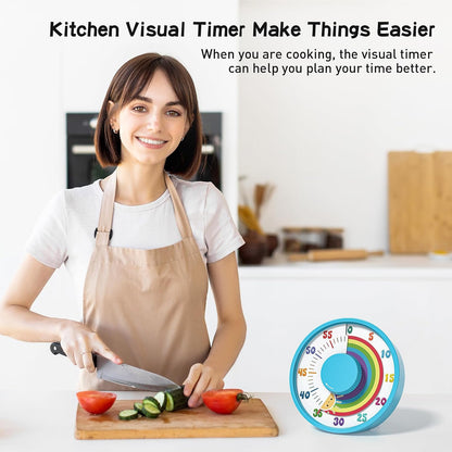 Secura 60-Minute Rainbow Visual Timer 6-Inch Mechanical Countdown Timers for Teaching, Meeting, Cooking, Working - Timer for Kids with Magnetic Backing (Black)