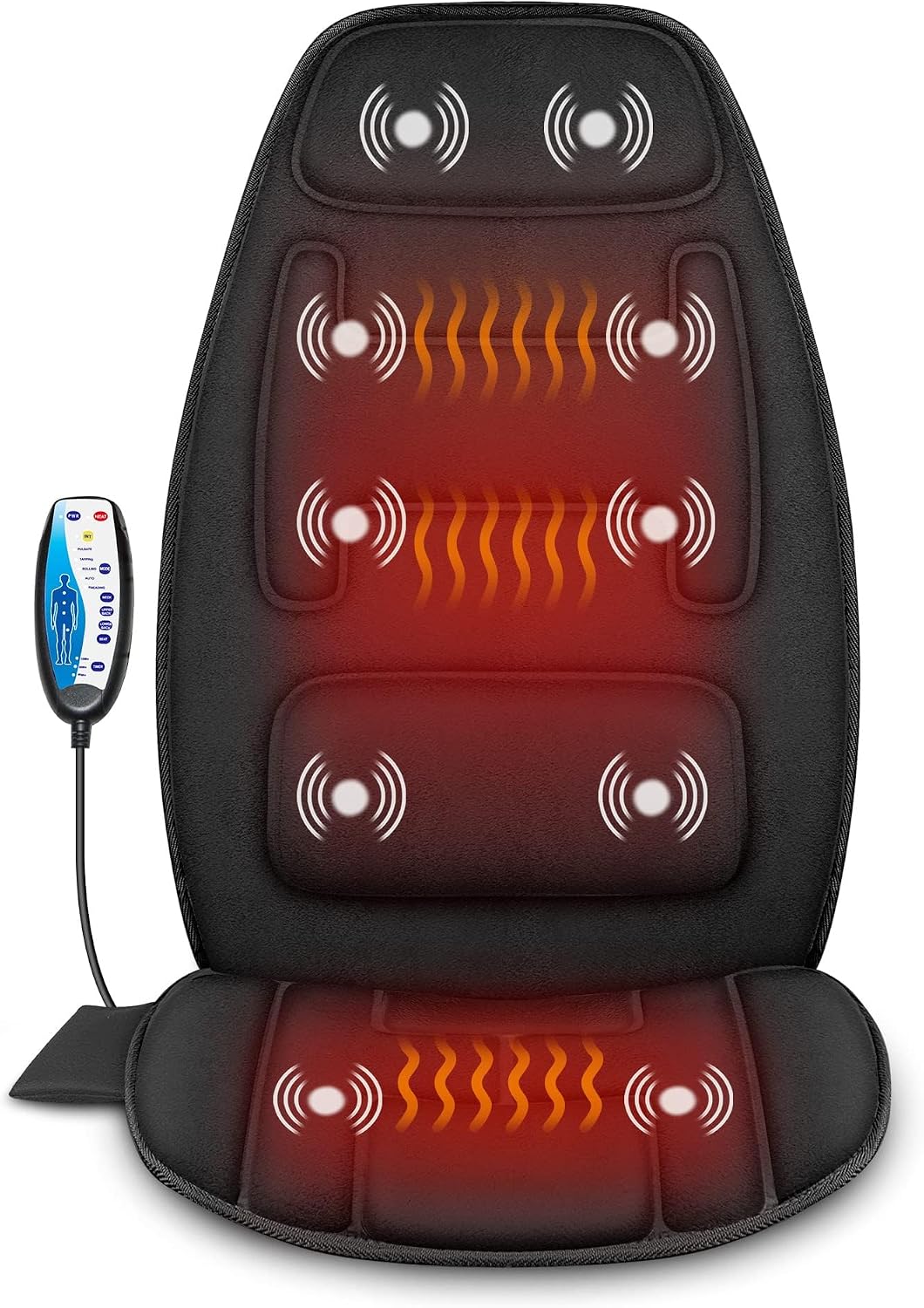 Snailax Massage Seat Cushion with Heat - Extra Memory Foam Support Pad in Neck and Lumbar,10 Vibration Massage Motors, 2 Heat Levels, Back Massager Chair Pad for Back | 【Gift for Men Women】10 Vibration Motors, 5 Massage Modes, Adjustable 3 Intensity,