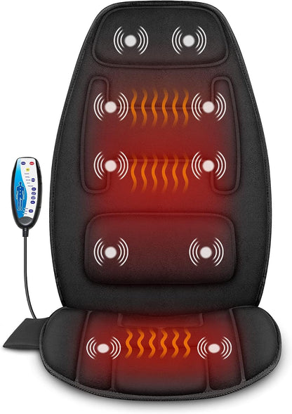 Snailax Massage Seat Cushion with Heat - Extra Memory Foam Support Pad in Neck and Lumbar,10 Vibration Massage Motors, 2 Heat Levels, Back Massager Chair Pad for Back | 【Gift for Men Women】10 Vibration Motors, 5 Massage Modes, Adjustable 3 Intensity,