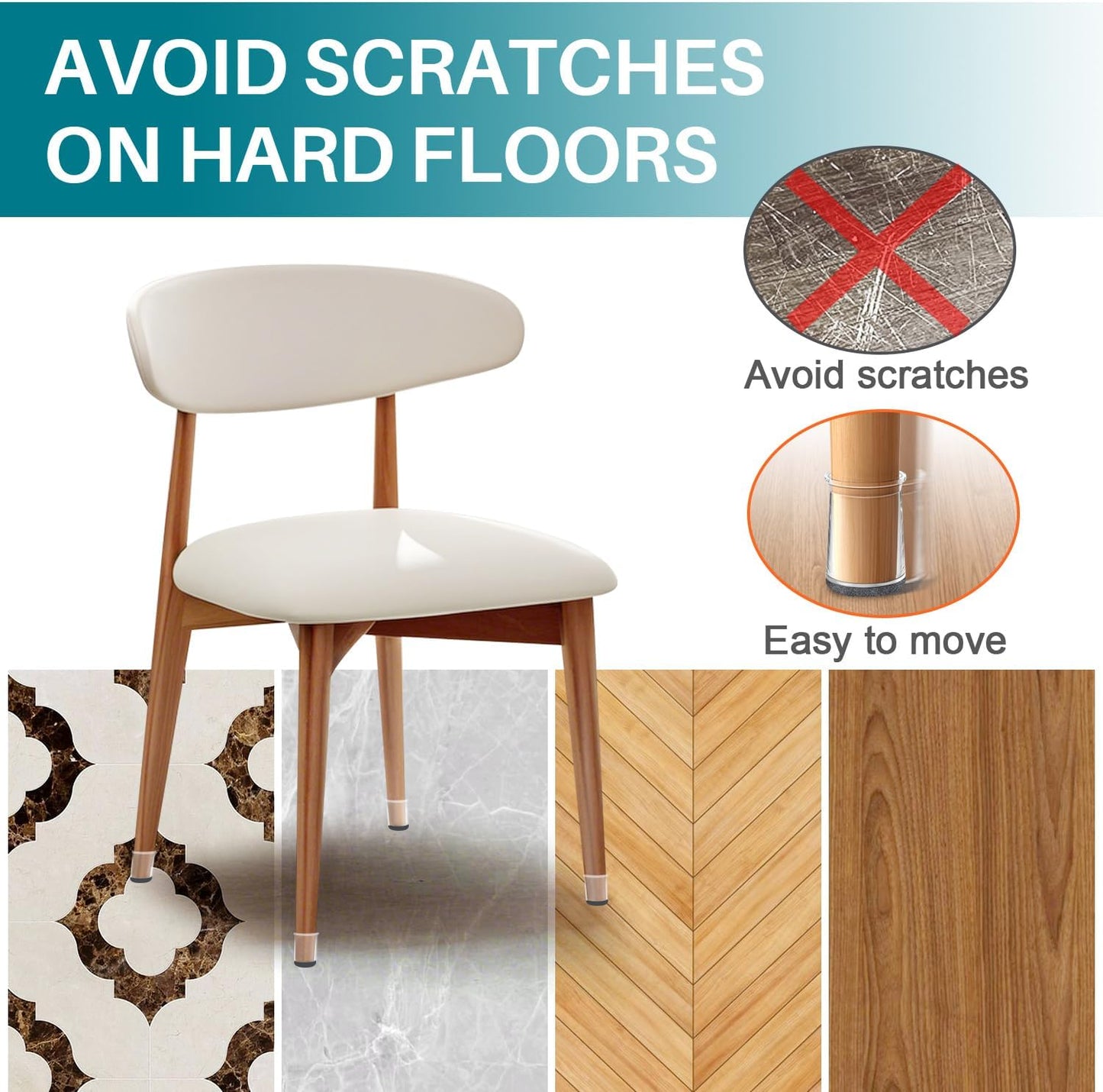 Ansible 24 Pcs Chair Leg Floor Protectors Square | Silicone Felt Furniture Leg Pads Caps Covers for Hardwood Floors (Fit:1-1/16" to 1-5/8")