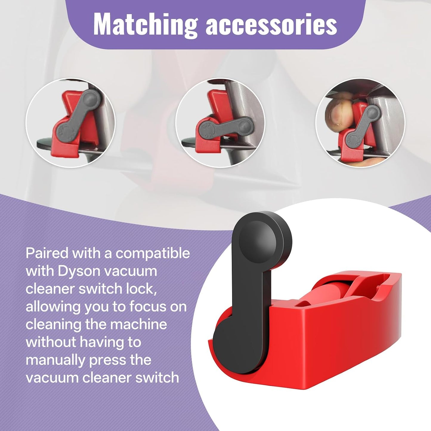 Dryer Lint Vacuum Attachment Compatible with Dyson V15 V12 V11 V10 V8 V7 Gen5 Cordless Vacuum Cleaner, Flexible Dryer Vent Cleaner Kit Lint, The switch lock, so you don't need press the switch tightly