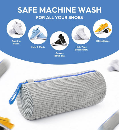 VASSON Shoe Washing Machine Bag, 2 Pack XL Laundry Bags for Sneakers | Heavy-duty thick material for noise reduction. Fits large shoes up to Size 13 - Cool Grey/Blue