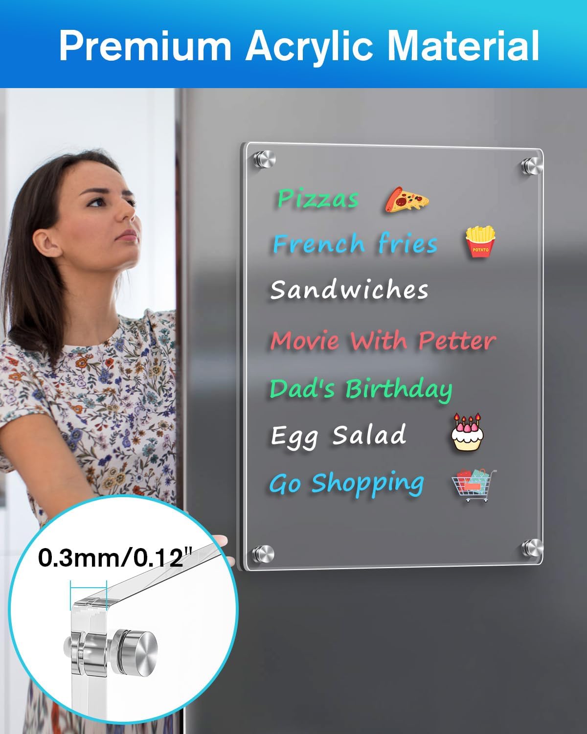 MaxGear Acrylic Magnetic Whiteboard for Fridge, 12 x 8 Inch Dry Erase Board | Durable Acrylic Material, Powerful Magnets, Smooth Writing and Easy Cleaning for Grocery Lists, Meal Plans, and Reminders