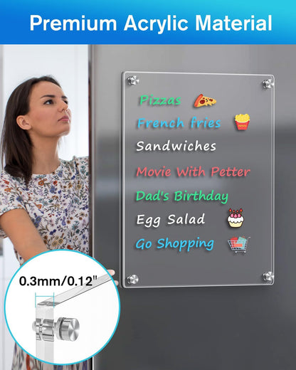 MaxGear Acrylic Magnetic Whiteboard for Fridge, 12 x 8 Inch Dry Erase Board | Durable Acrylic Material, Powerful Magnets, Smooth Writing and Easy Cleaning for Grocery Lists, Meal Plans, and Reminders