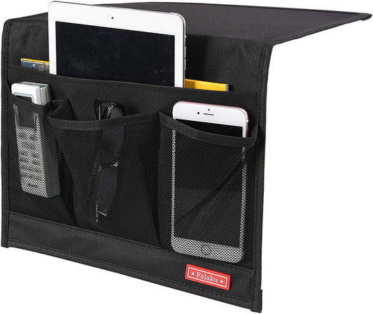 Bedside Caddy,Bedside Organizer Caddy Under Mattress,Holds Magazines,Books (4 Pockets-Grey)