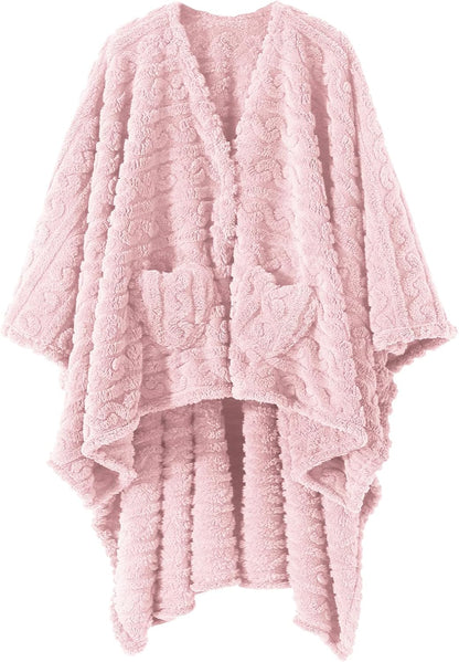 Wearable Blanket Sherpa Fleece Shawl Blanket with Pockets Blanket Poncho Cape for Adults, Cozy Shawl TV Throw Blankets