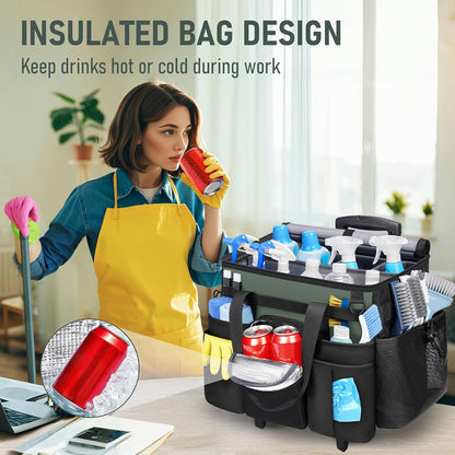 Ytonet Cleaning Caddy with Wheels, Extra Large Rolling Cleaning Caddy Bag | with Detachable Trolley for Housekeepers, Water Resistant Cleaner Supplies Organizer with Wheels for Kitchen, Tool Organizer