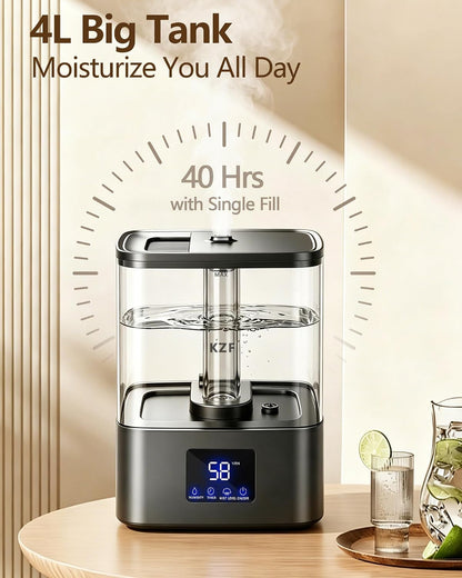 KZF Humidifiers for Bedroom, 4L Cool Mist Humidifier for Large Room, Black