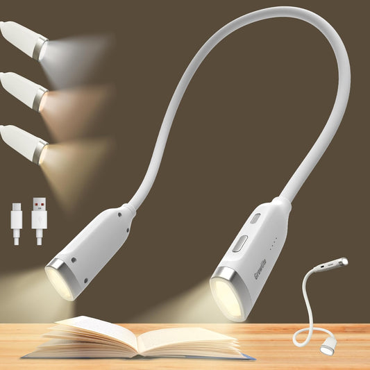 Neck Reading Light, 3 Color & Brightness Adjustable Book Light for Reading in Bed, Hands-Free, Lightweight, USB C Rechargeable, Eye-Caring, Perfect for Crafts, Camping, Kids & Adults (white)