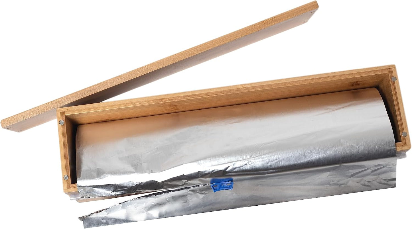 Lipper International Bamboo Wood Kitchen Wrap Dispenser with Cutter for Standard 12" Wide Rolls of Aluminum Foil, Plastic Wrap, or Wax Paper, 13 7/8" x 3 3/8" x 3 1/2"