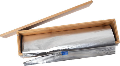 Lipper International Bamboo Wood Kitchen Wrap Dispenser with Cutter for Standard 12" Wide Rolls of Aluminum Foil, Plastic Wrap, or Wax Paper, 13 7/8" x 3 3/8" x 3 1/2"