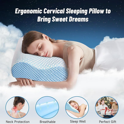 Neck Pillow for Sleeping, Ergonomic Cervical Bed Pillow, Blue Standard Size | Memory Foam Bed Pillow for Side Back Stomach Sleepers, Contour Fit Neck Pillow for Sleeping and Neck Pain Relief