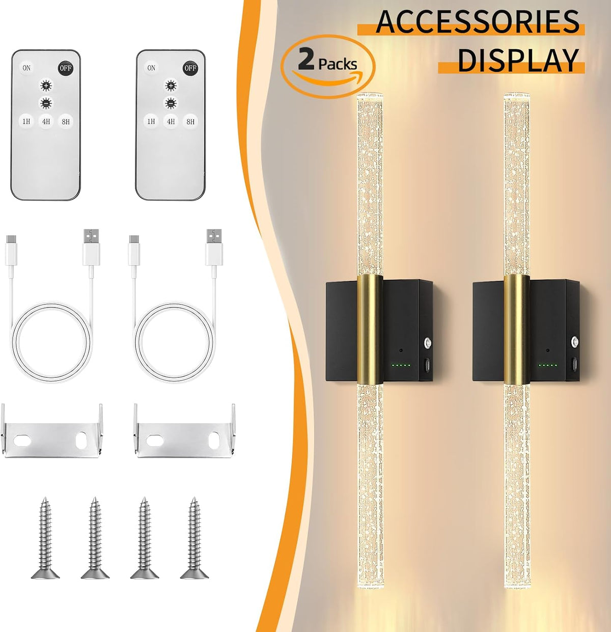 Battery Operated Sconces Set of 2, 28in Rechargeable Wireless Wall Lights