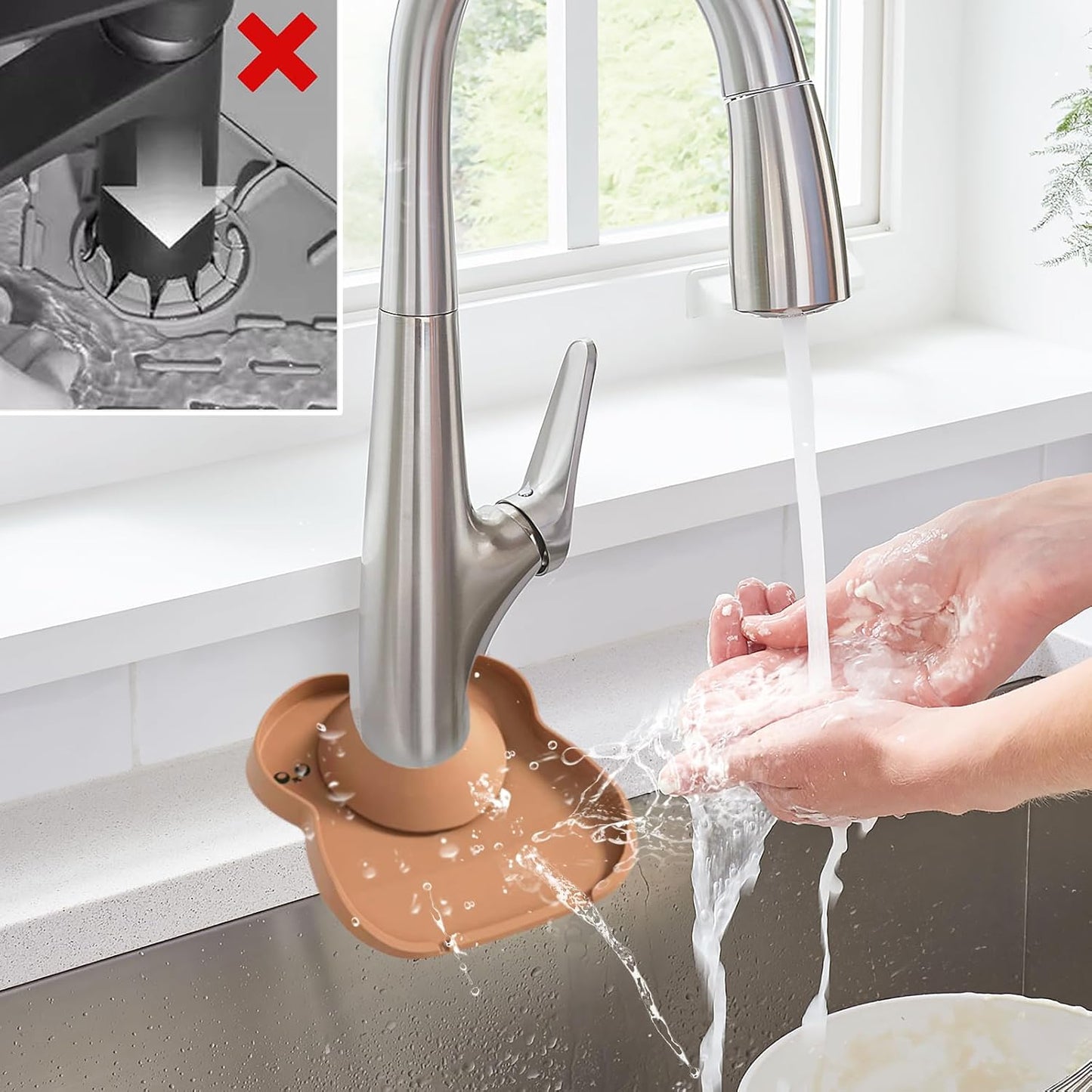 Silicone Faucet Mat for Kitchen Tap Compact Sink Splash Guard Protectors Behind Draining,Grey 2PCS