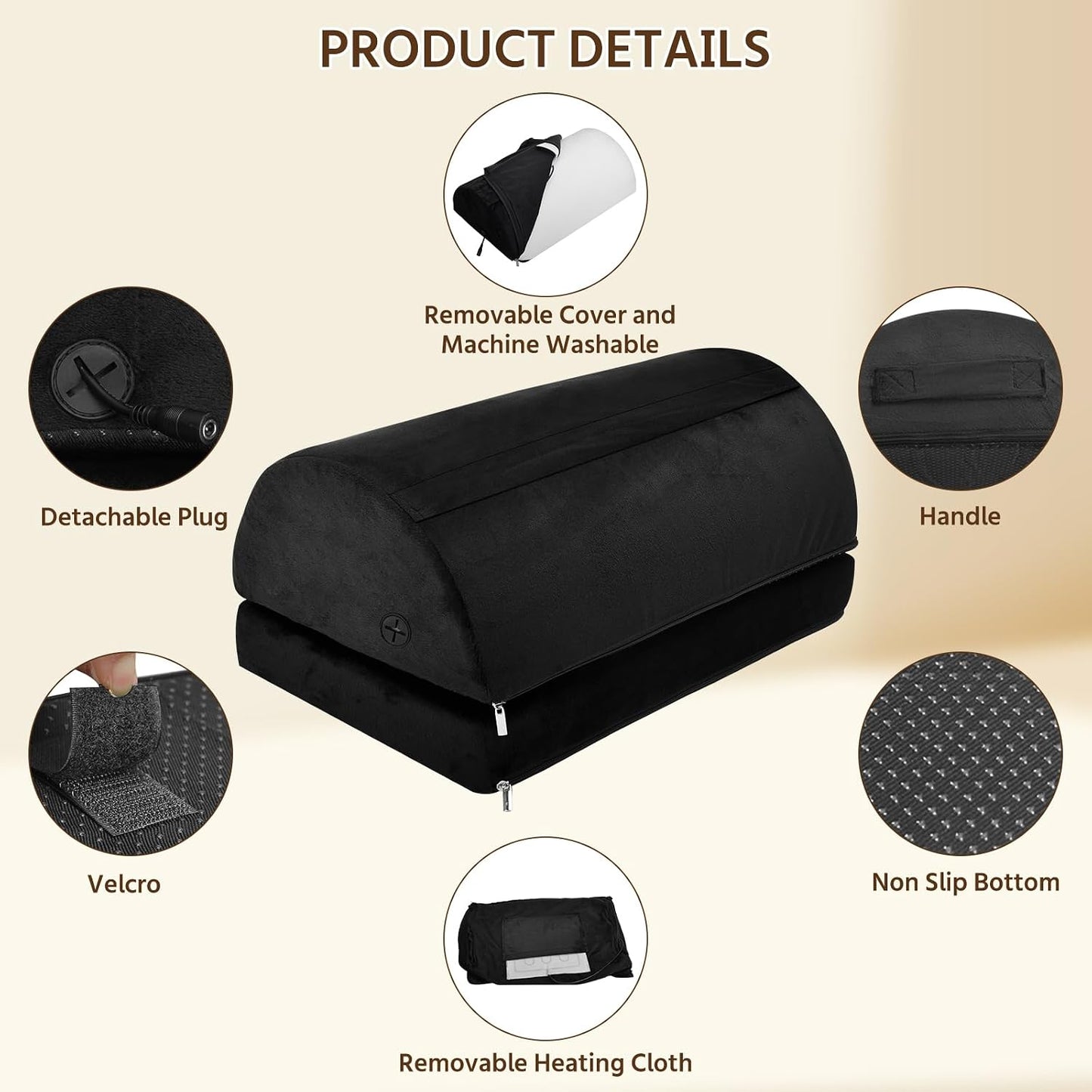 Heated Foot Rest with Heating Detachable, Black Double Layer | Office Desk Accessories Under Desk Footrest with Adjustable Height and Washable Cover, Foot Stool with Handle