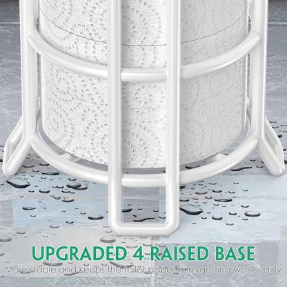 TomCare Toilet Paper Holder Free Standing with Shelf, Stable 4 Raised Feet | Stores 4 Mega Rolls, Tool-Free Assembly, Powder-Coated Metal Frame, Bathroom Storage Organizer for Spare Rolls, Silver