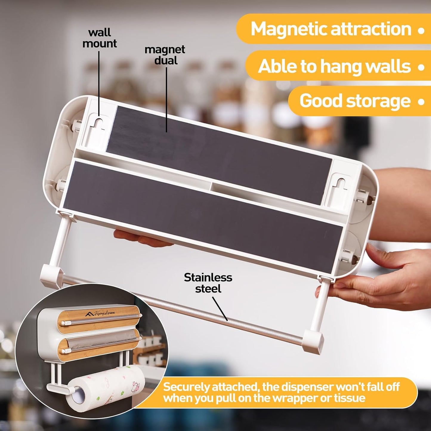 APSARAS USA 5 in 1 Bamboo Foil and Plastic Wrap Organizer for Kitchen Drawer, Ziplock Bag Organizer, Saran Wrap Dispenser with Cutter, Plastic Bag Organizer, Food Storage Bag Organization
