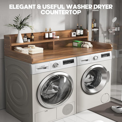 2-Tier Washer and Dryer Countertop with 2.75" H Guard,54" W x 27.5" D Laundry Countertop Cover with Non-Slip Pad,Large Space Laundry Topper for Folding Clothes Over Washer and Dryer-White