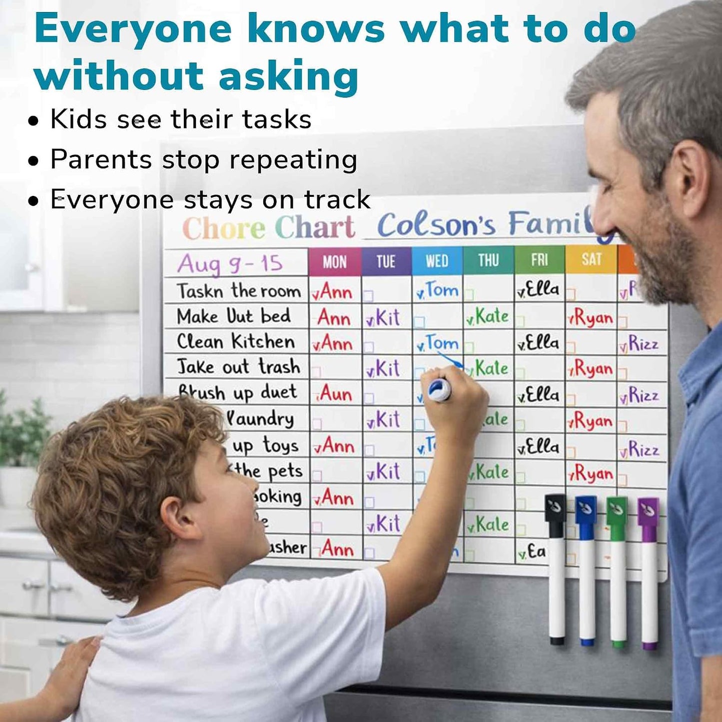 Magnetic Chore Chart for Kids - Reward Behavior Chart for Kids at Home | Dry Erase Morning Routine Schedule Board - Responsibility Star Chart for Toddlers 3-5 - 48 Magnets and 49 Stars