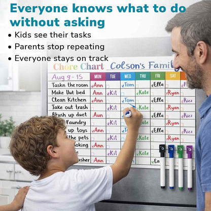 Magnetic Chore Chart for Kids - Reward Behavior Chart for Kids at Home | Dry Erase Morning Routine Schedule Board - Responsibility Star Chart for Toddlers 3-5 - 48 Magnets and 49 Stars
