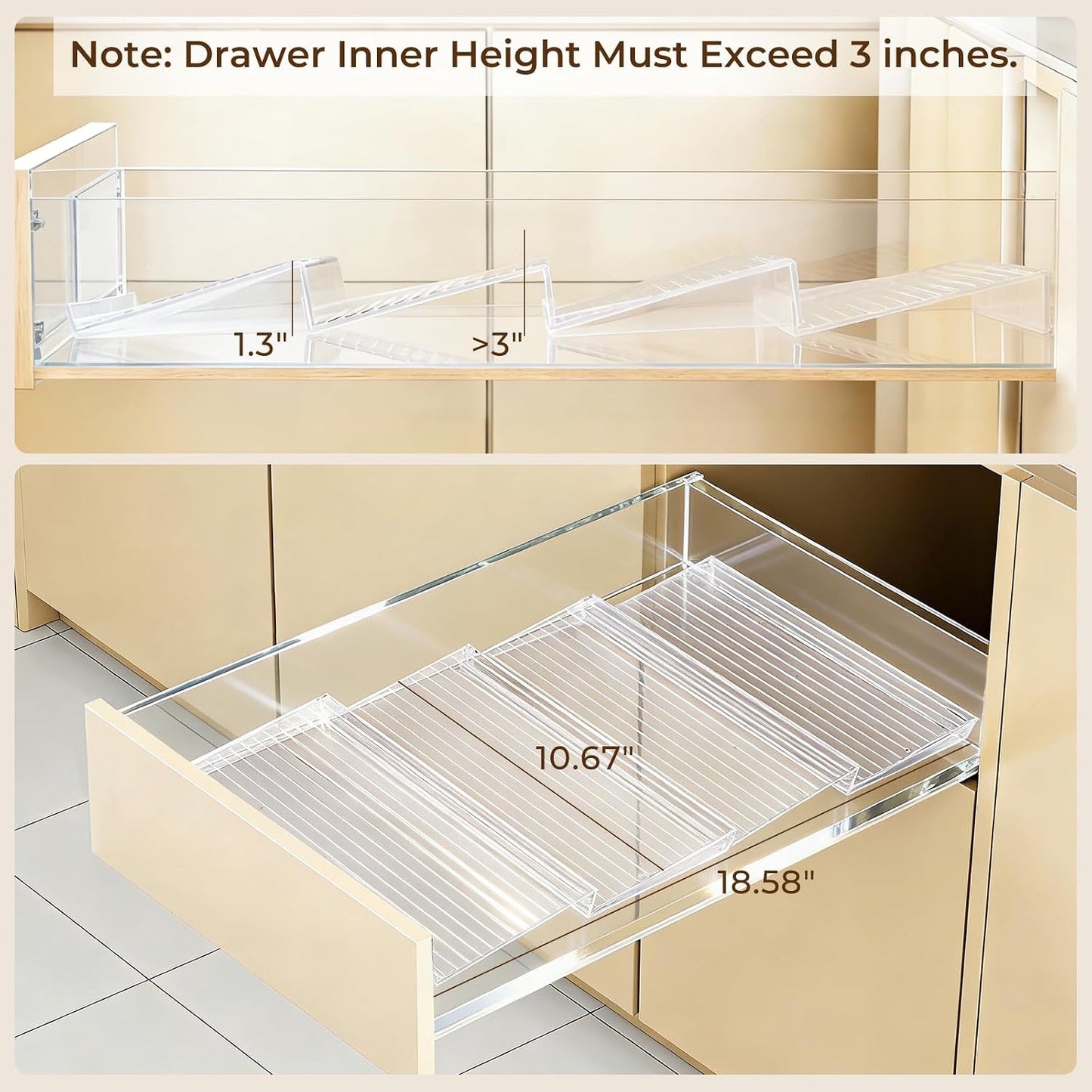 UFORU Acrylic Drawer Spice Organizer 4 Pack,Expandable 11‑22" Tray | Clear Tiered Spice Rack for Drawer,Seasoning Organizer,Hold Up to 24 Standard Spice Jars,No Assembly,Jars Not Included