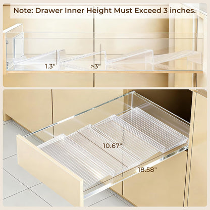UFORU Acrylic Drawer Spice Organizer 4 Pack,Expandable 11‑22" Tray | Clear Tiered Spice Rack for Drawer,Seasoning Organizer,Hold Up to 24 Standard Spice Jars,No Assembly,Jars Not Included