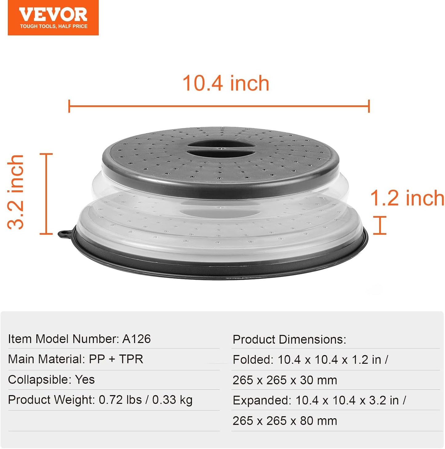 VEVOR Microwave Splatter Cover & Mat, 10.8" Collapsible Microwave Lid for Food, 500°F Heat-Resistant Silicone & Tempered Glass Splatter Guard for Plate Dish, Multi-Purpose Kitchen Gadget with Handle