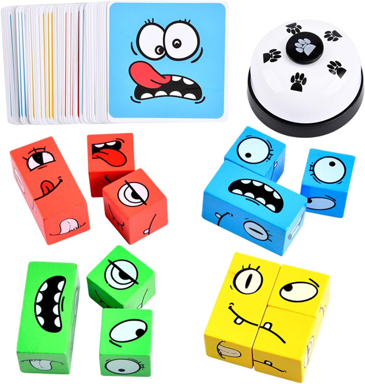 Wooden Face Changing Magic Cube Building Blocks Game Matching Expression Puzzle Toy Board Games for Family Night, Match Puzzles Geometric Educational Toys for Kids and Adults
