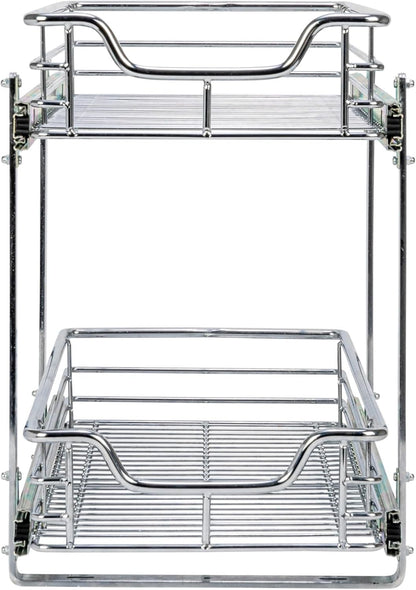 Household Essentials Glidez Multipurpose Chrome-Plated Steel Pull-Out/Slide-Out Storage Organizer for Cookware and Bakeware - 2-Tier Design - Fits Standard Size Cabinet or Shelf, Chrome