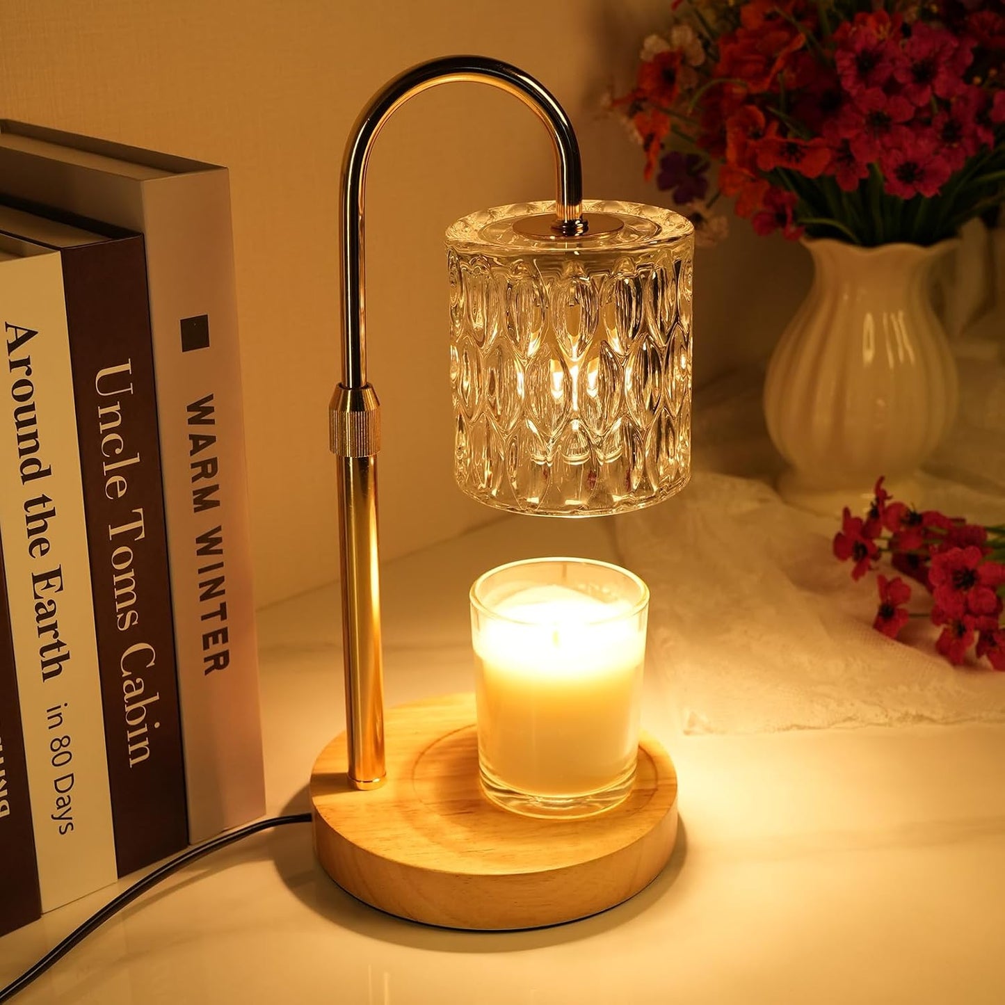 HAIDOLIANG Blue Candle Warmer Lamp with Timer and Dimmer | Height and Brightness Adjustable,Glass Electric Wax Warmer with 2 Bulbs for Women Gifts, Home Decor for Scented Jar Candles