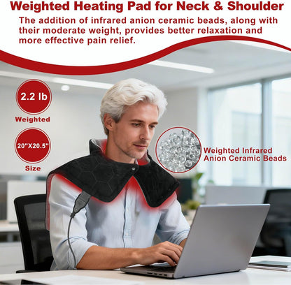 KozyOne Weighted Premium Heating Pad for Neck, Shoulders & Back, Far Infrared & Negative Ion Therapy for Pain Relief, 4 Heat Settings, Auto Shut-Off, Machine Washable (22" x 20.5")