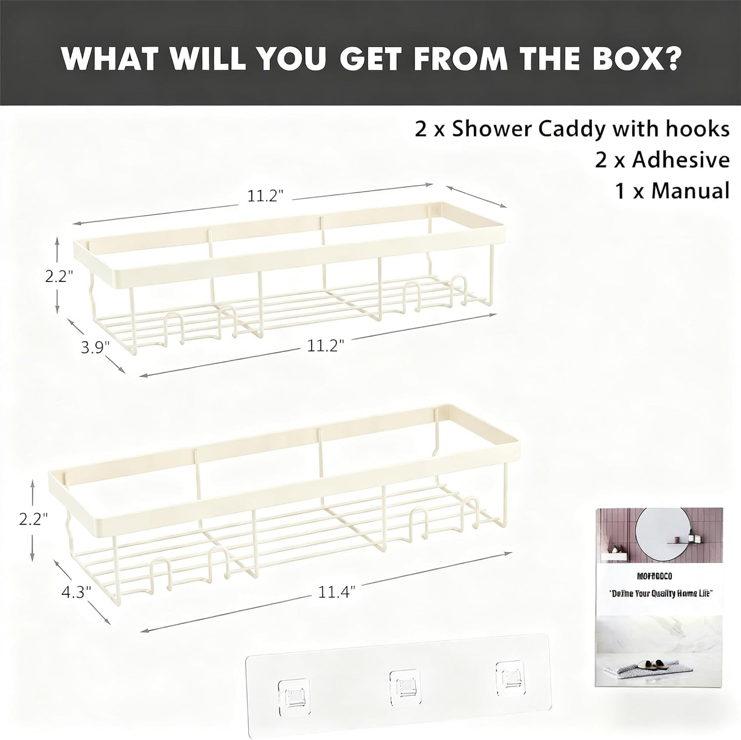 Moforoco Shower Caddy Shelf Organizer Rack, Self Adhesive Black Bathroom Shelves Basket, Home Farmhouse Wall Inside Organization and Storage Decor Rv Accessories, First Camper Apartment Essentials