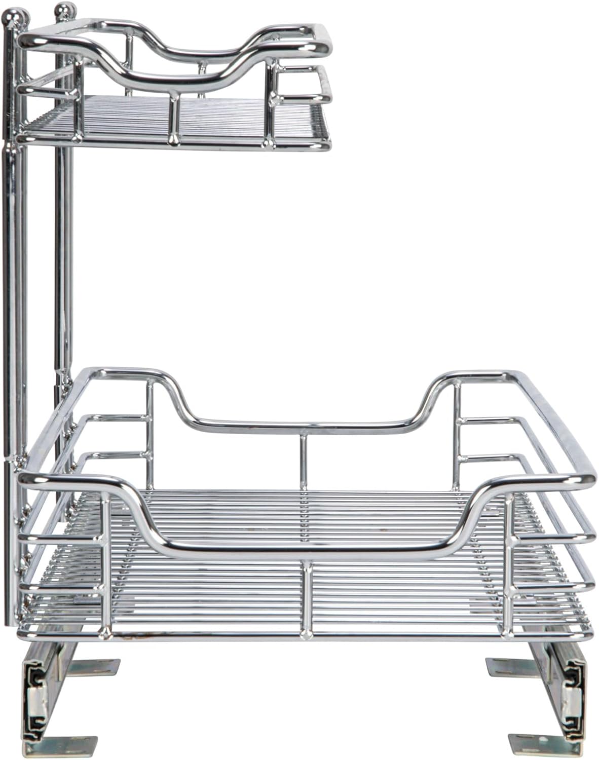 Household Essentials Glidez Multipurpose Chrome-Plated Steel Pull-Out/Slide-Out Storage Organizer for Cookware and Bakeware - 2-Tier Design - Fits Standard Size Cabinet or Shelf, Chrome