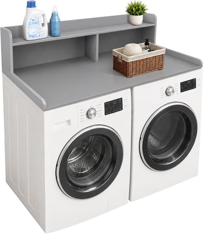 Royxen Laundry Countertop with 2-Tier Shelf Universal Fit, Washer and Dryer Countertop with Storage Space, Shelf Height 11.5 Inches, Solid Wood Core, Walnut