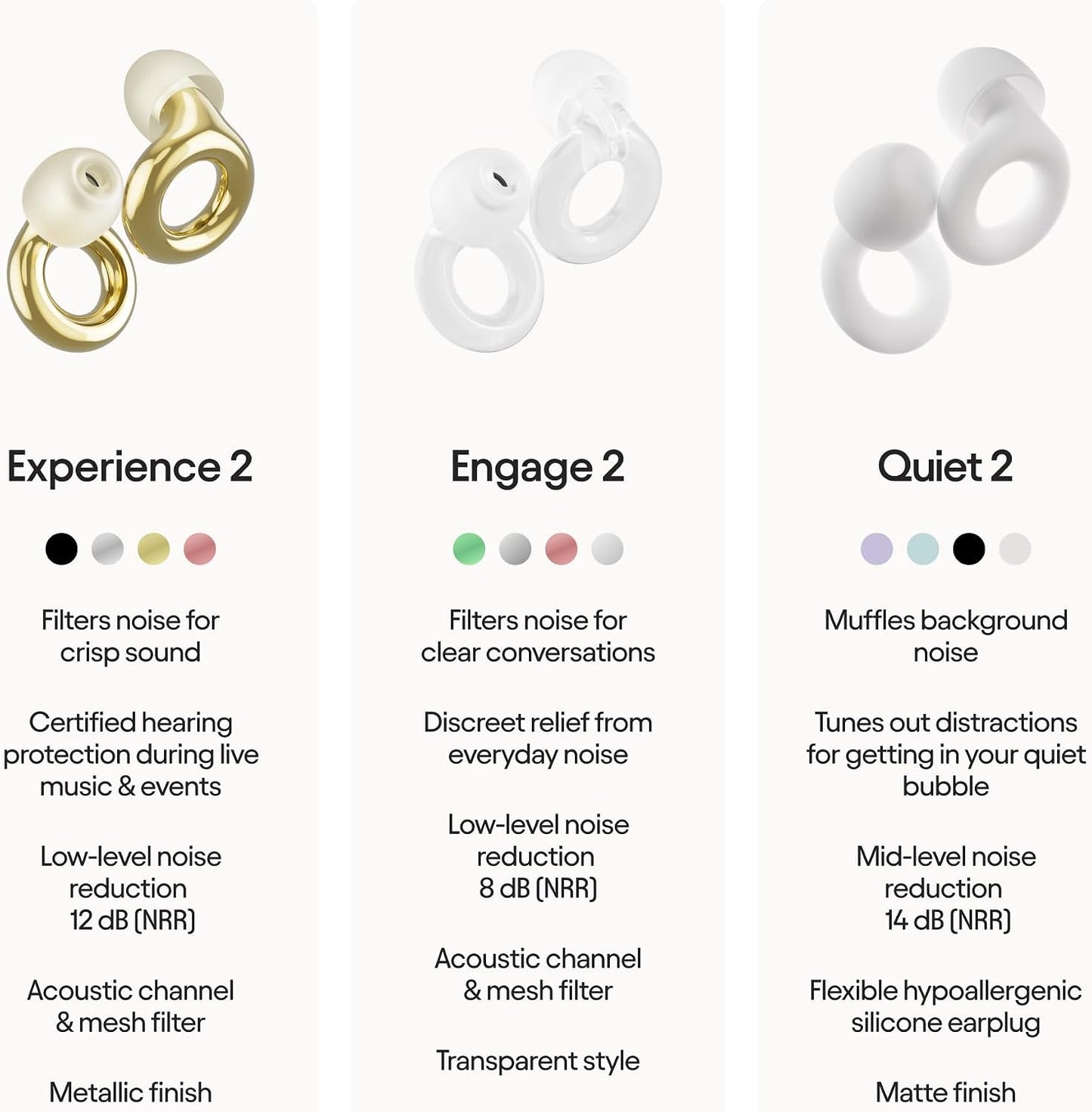 Loop Experience 2 Ear Plugs - Stylish Certified Hearing Protection | 17dB SNR noise reduction (high-fidelity). For concerts, festivals, live events, musicians, sports, DJs & nightlife
