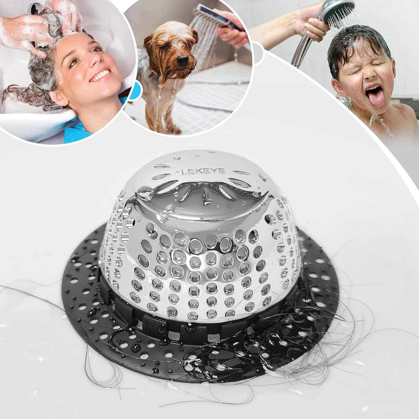 LEKEYE Drain Hair Catcher/Bathtub Drain Cover/Drain Protector for Pop-Up & Regular Drains(Patented Product)