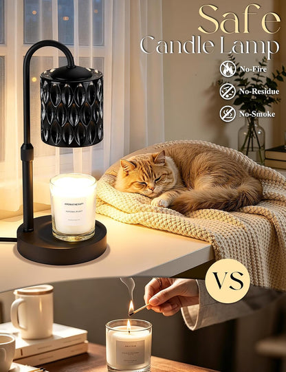 Briever Dimmable Candle Warmer Lamp with Timer, Height Adjustable Electric Candle Wax Warmer, Christmas Birthday Gifts for Women Mom, House Warming Gifts New Home Room Decor, Black Solid Wood Base
