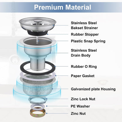ZM Kitchen Sink Basket Strainer with Stopper, 3-1/2” Drain