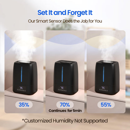 6L Top Fill Ultrasonic Humidifier - Cool and Warm Mist for Bedroom, Baby, Large Rooms & Plants, Smart Humidity Control, Aroma Diffuser, Night Light, 12H Timer, Quiet, Black