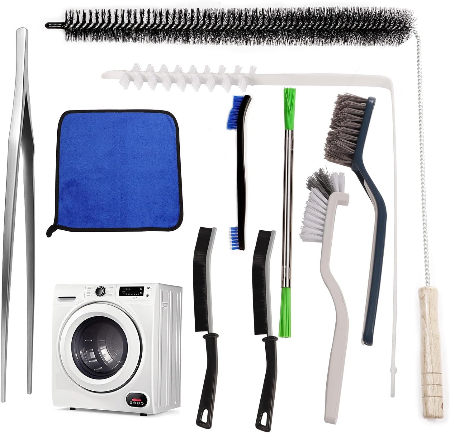 10PCS Dryer Vent Cleaner Kit, Flexible Brush with 8 Attachments & Microfiber Cloth for Deep Cleaning Lint/Dust in Dryer, Washer, Duct, Vent, Filter & Narrow Gaps of Kitchen Appliances