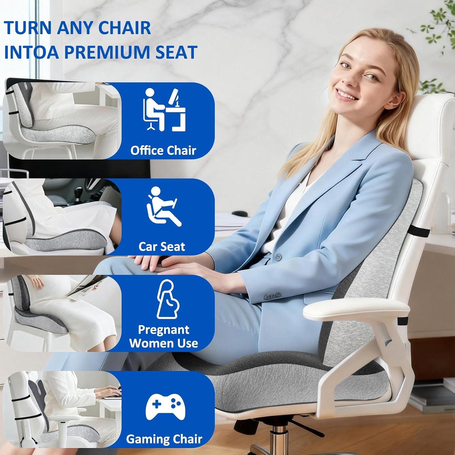 Lumbar Support Pillow for Office Chair,Seat Cushion with Back Support,Office Chair Cushion for Tailbone Pain,Sciatica and Hemorrhoid Relief (Black)