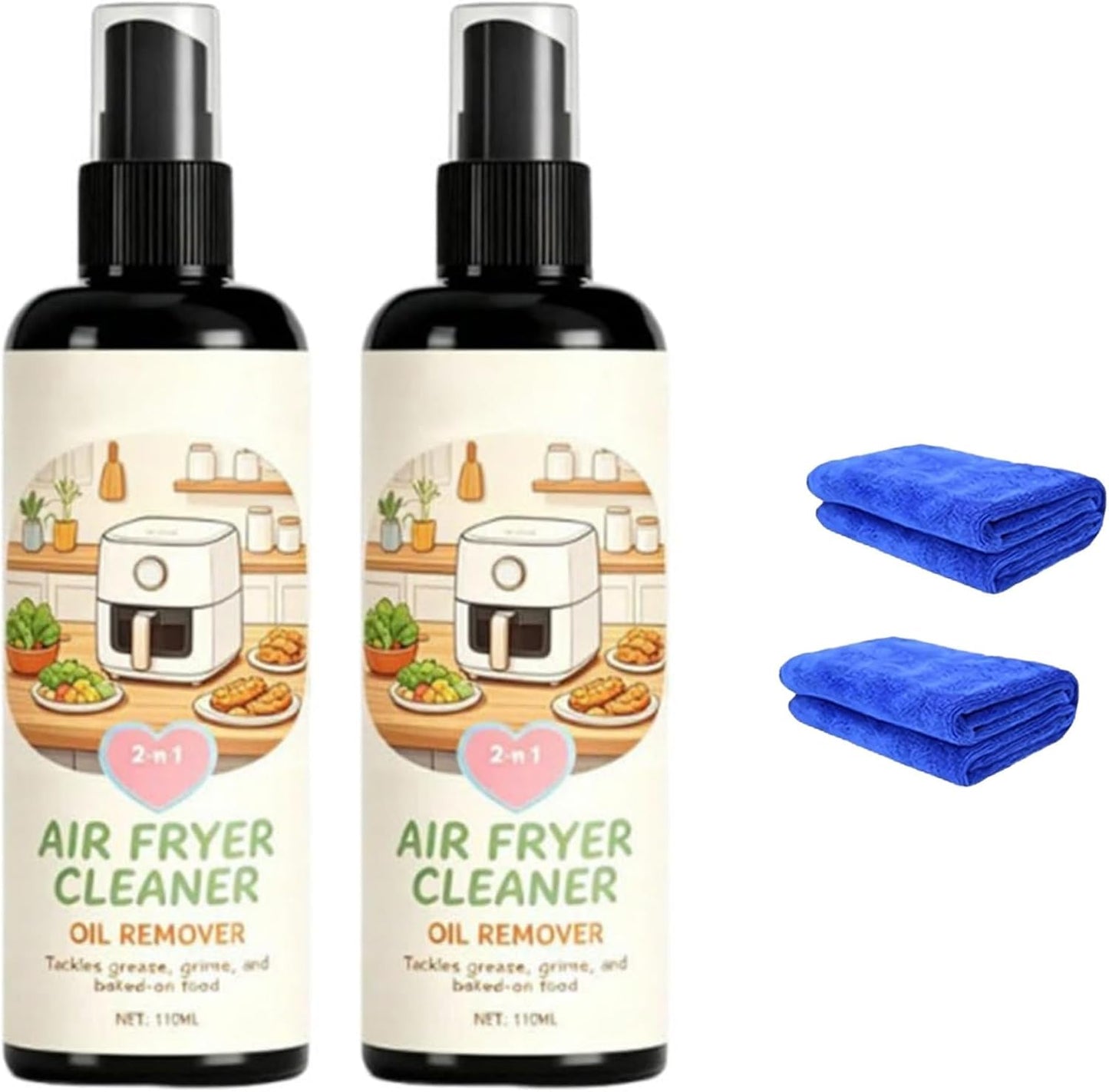 HISKI 2-in-1 Air Fryer Cleaner and Degreaser Spray, Grease Air Fryer Cleaner Spray, Powerful Kitchen Degreaser Foam Spray (1PC, 110ML)