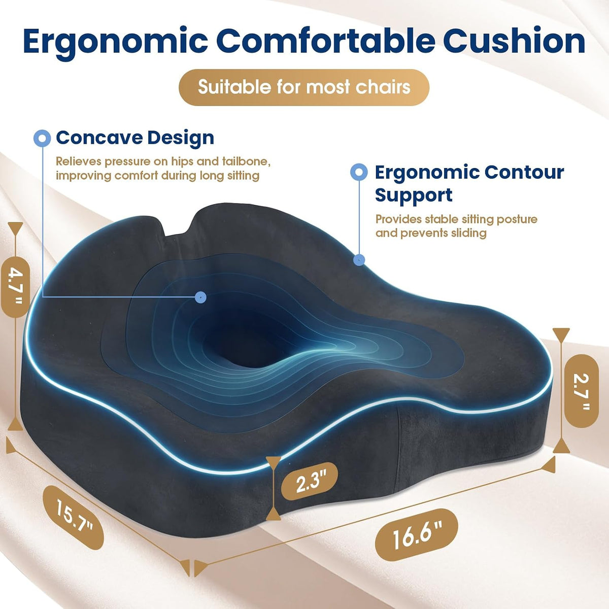 Memory Foam Seat Cushion for Office Chair & Car Seat, Black