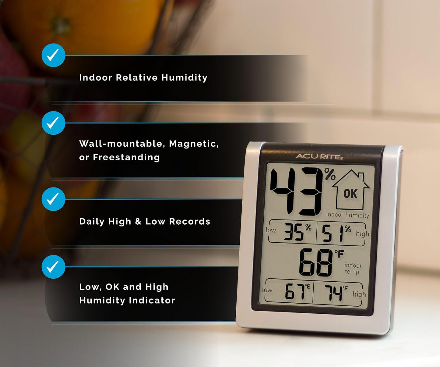 AcuRite Digital Indoor Thermometer and Hygrometer, Classic