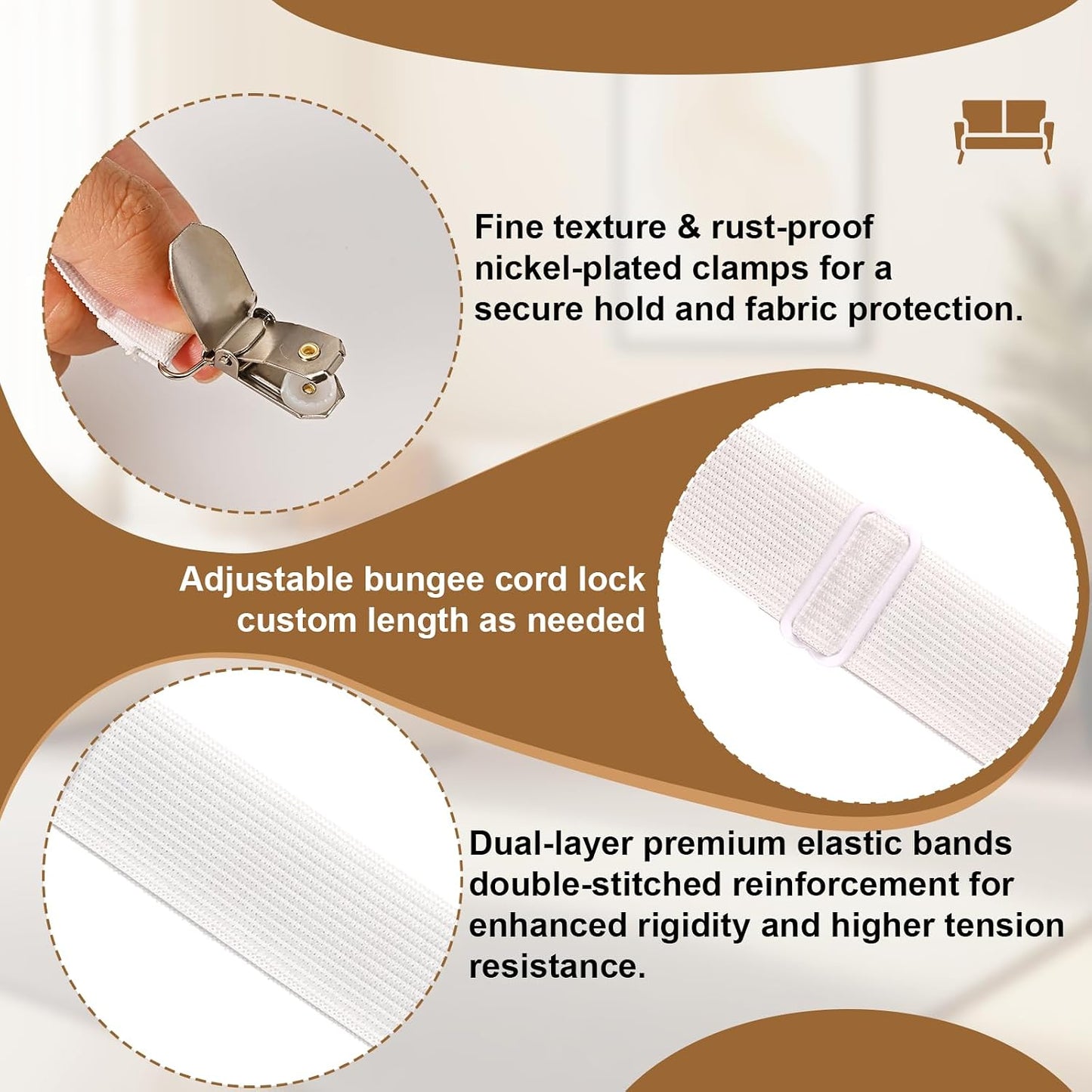 Adjustable Elastic Fitted Sheet, Anti-Slip Mattress Corner Grips, Suitable for Sheets, Sofa Cushions, and Tablecloths, 4-Piece Set (White)