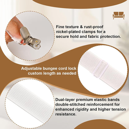 Adjustable Elastic Fitted Sheet, Anti-Slip Mattress Corner Grips, Suitable for Sheets, Sofa Cushions, and Tablecloths, 4-Piece Set (White)